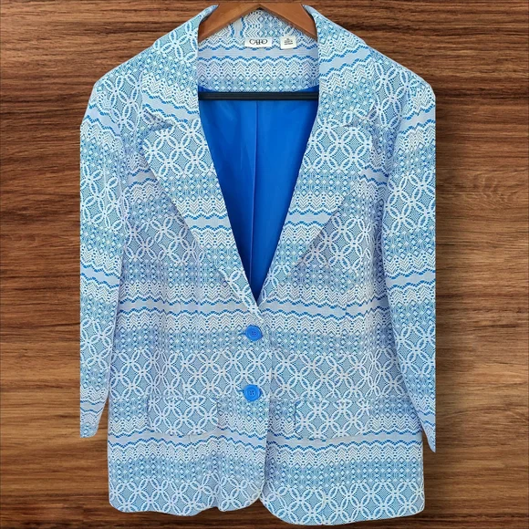Cato Blue & White Lace Pattern Blazer – Size XL - Picture 2 of 7